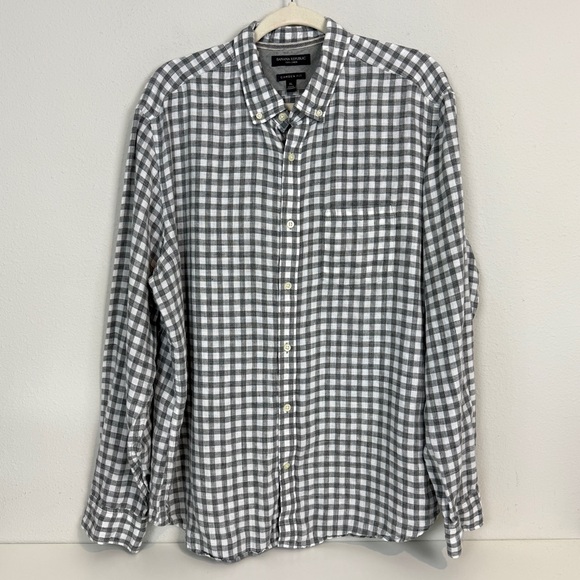 Banana Republic Camden Fit Linen Grey White Checkered Shirt XL - Picture 1 of 8